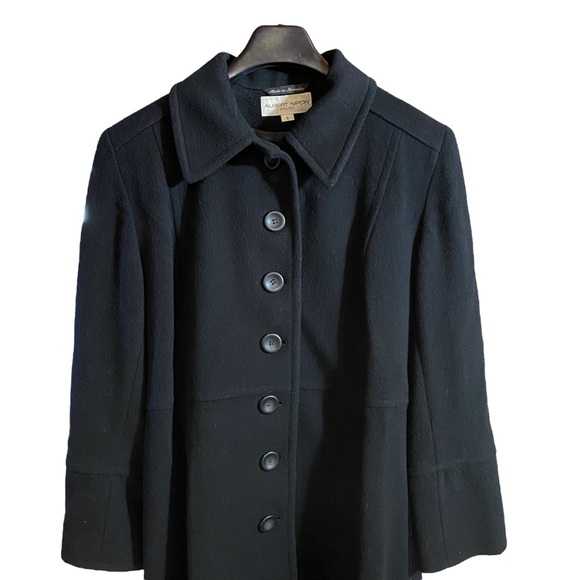Albert Nipon Studio Women's Wool Long Coat Front Buttons Closure Pockets Black 6 - Picture 2 of 16